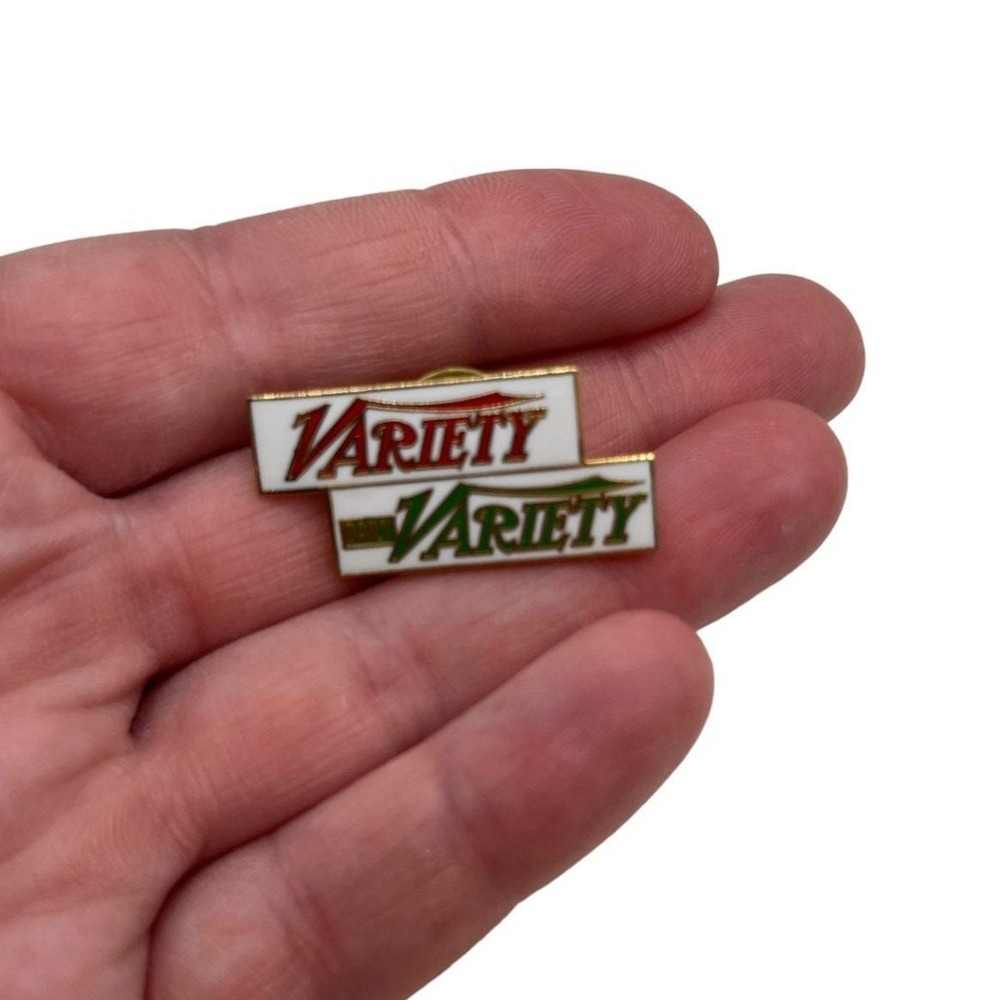 Vintage Variety Magazine Daily Variety Logo Enamel Lapel Pin Gold Tone Media